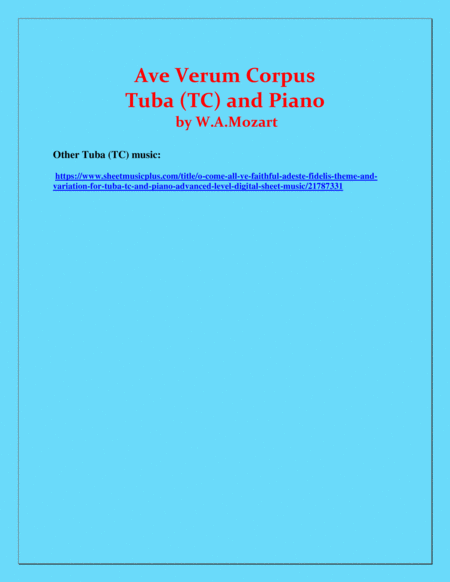 Ave Verum Corpus - Tuba (TC) and Piano - Intermediate level image number null