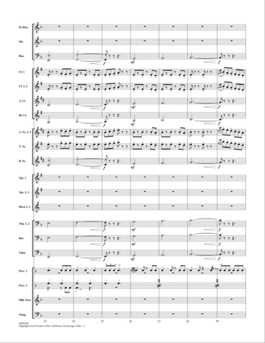 Highlights from Pirates Of The Caribbean: On Stranger Tides - Full Score Concert Band scores gallery preview page 5