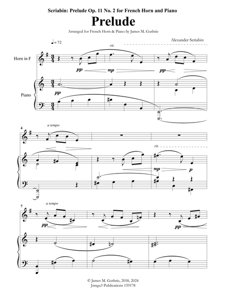 Scriabin: Prelude Op. 11 No. 2 for French Horn & Piano image number null