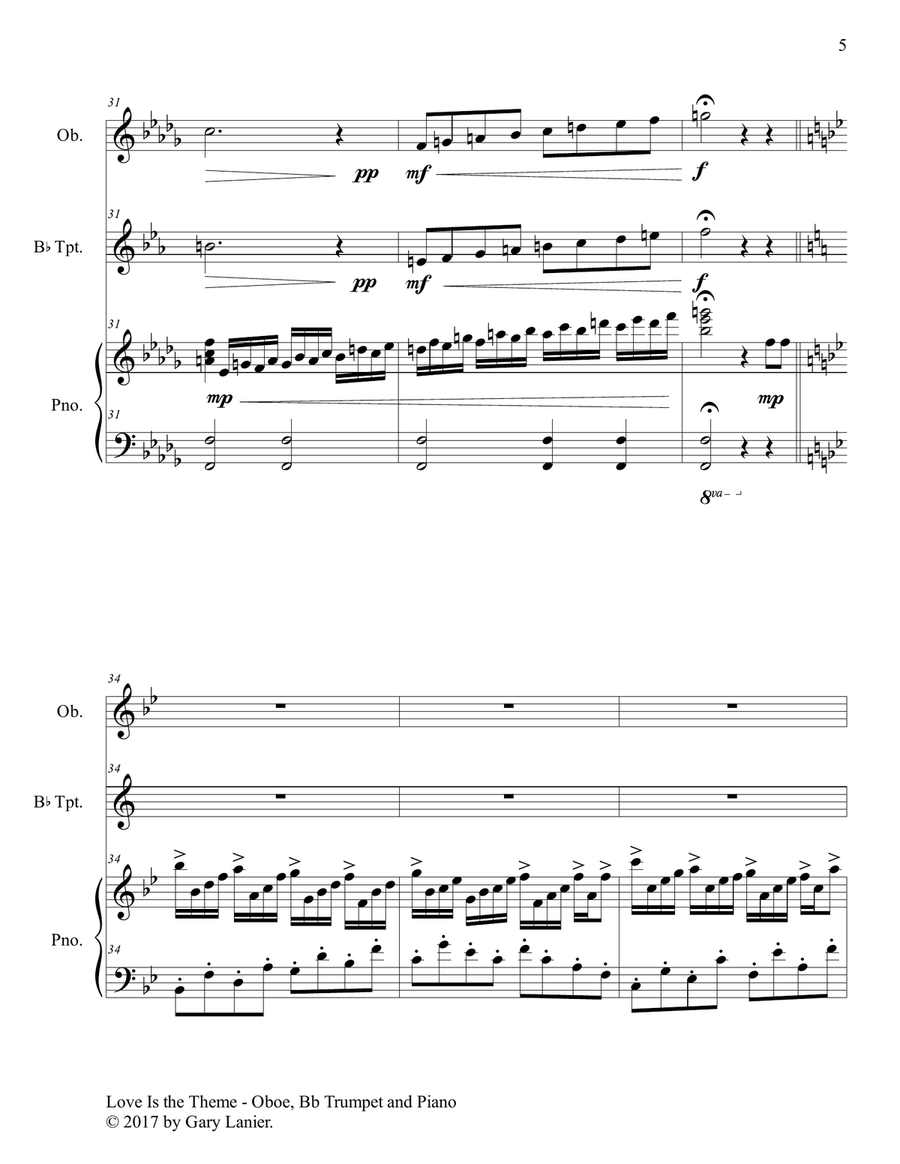LOVE IS THE THEME (Trio – Oboe, Bb Trumpet & Piano with Score/Part) Trumpet Duet scores gallery preview page 6