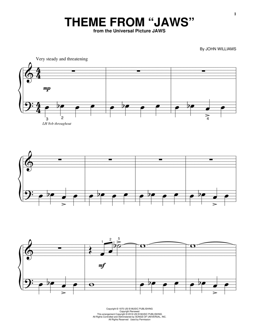 Theme from Jaws Piano Solo scores gallery preview page 1