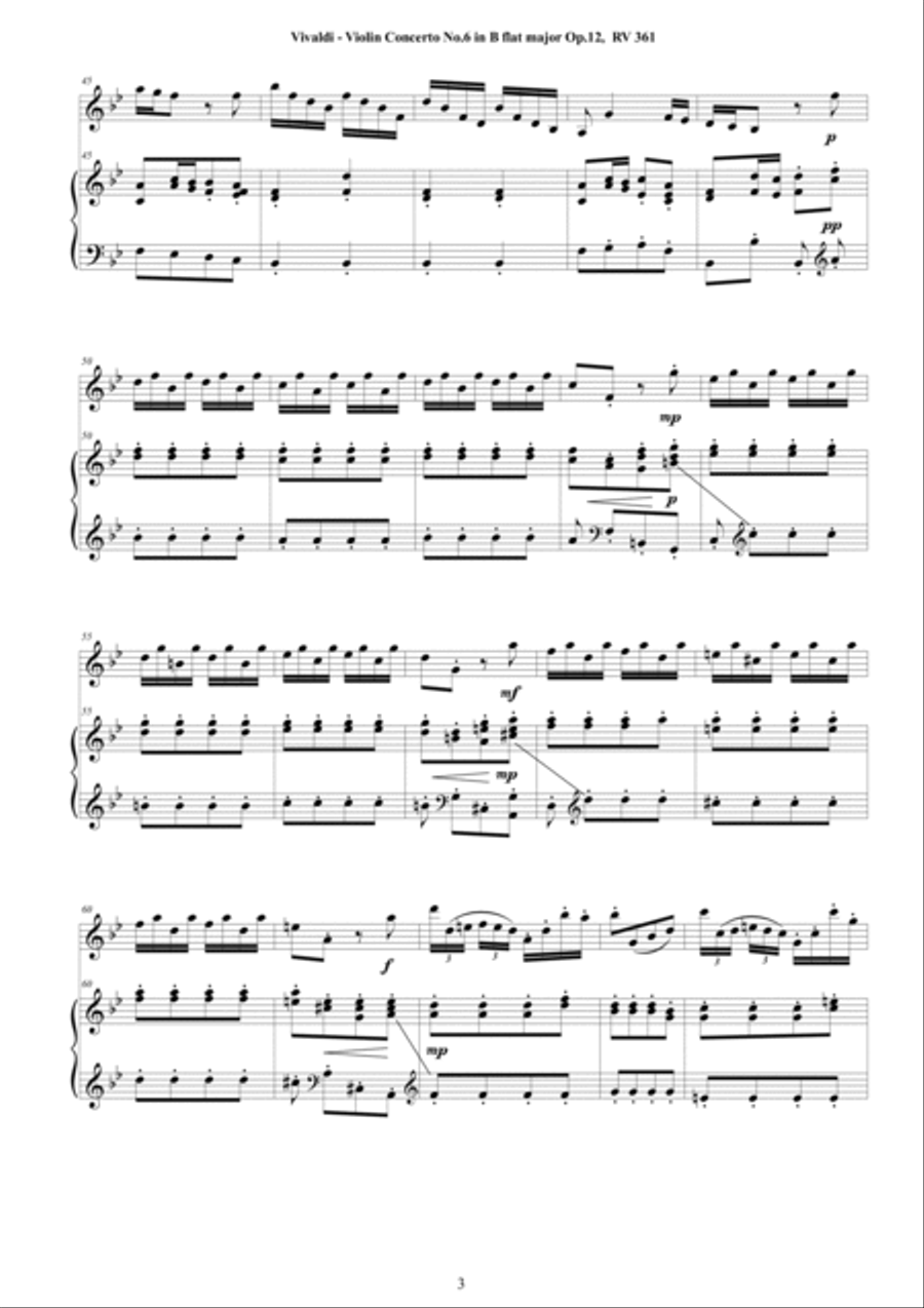 Vivaldi - Violin Concerto No.6 in B flat major Op.12 RV 361 for Violin and Piano Violin Solo scores gallery preview page 3