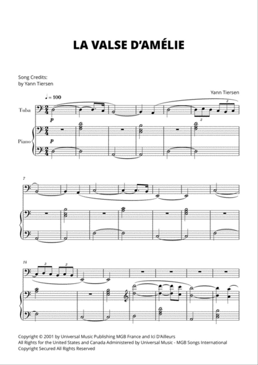 La Valse D'amelie Piano scores gallery preview page 1