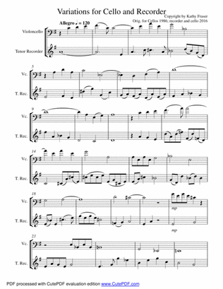 Variations for Cello and Recorder Duet