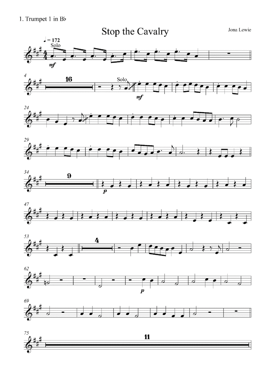 Stop The Cavalry Brass Ensemble scores gallery preview page 1