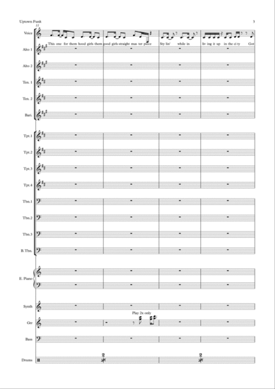 Uptown Funk Tenor Saxophone scores gallery preview page 3