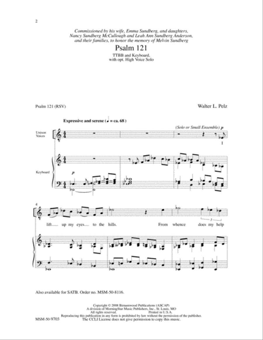Psalm 121 (TTB/TBB/TTBB Voices) TTBB scores gallery preview page 2