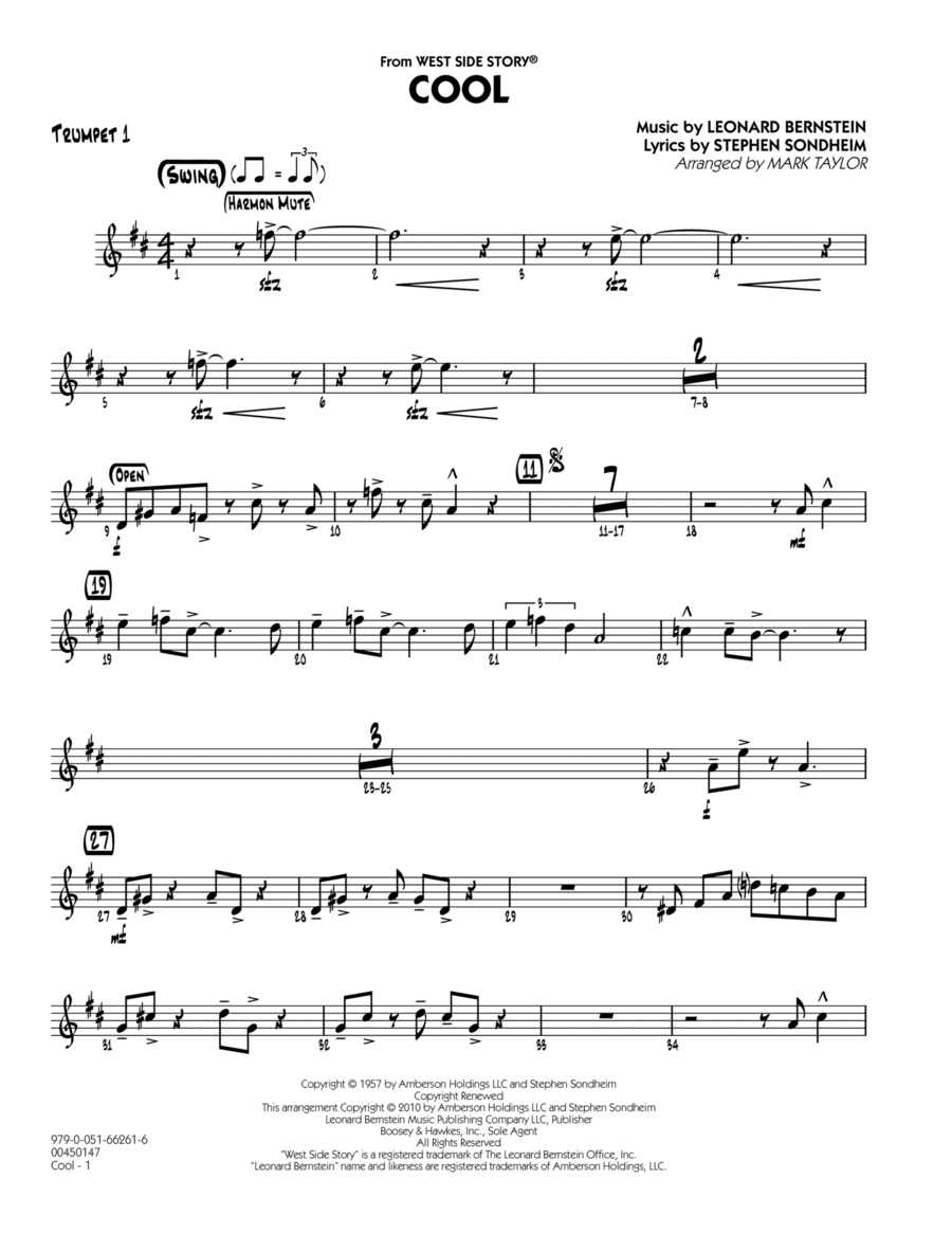 Cool (from West Side Story) - Trumpet 1 Trumpet scores gallery preview page 1