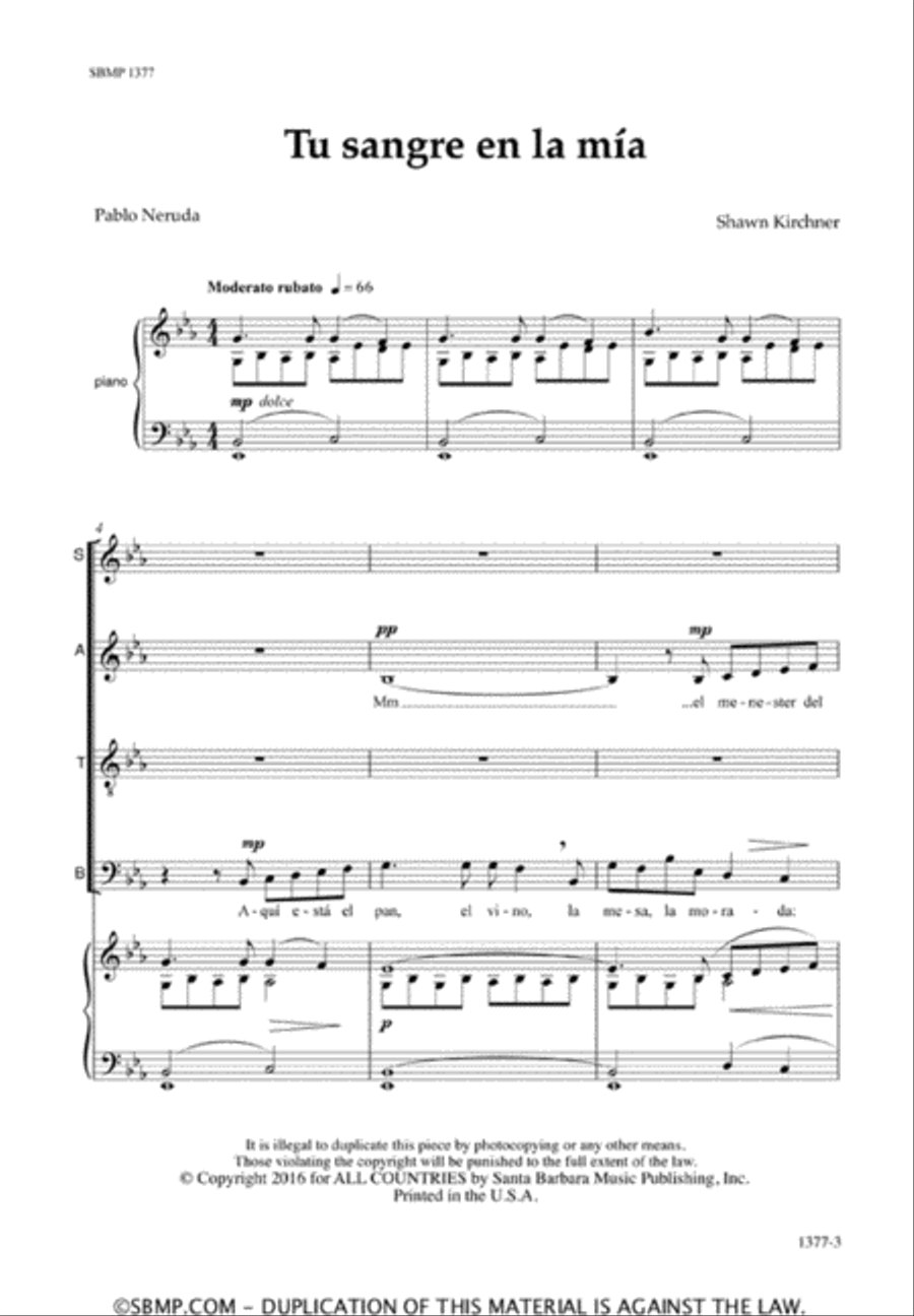 Tu sangre en la mia - SATB Octavo 4-Part scores gallery preview page 2