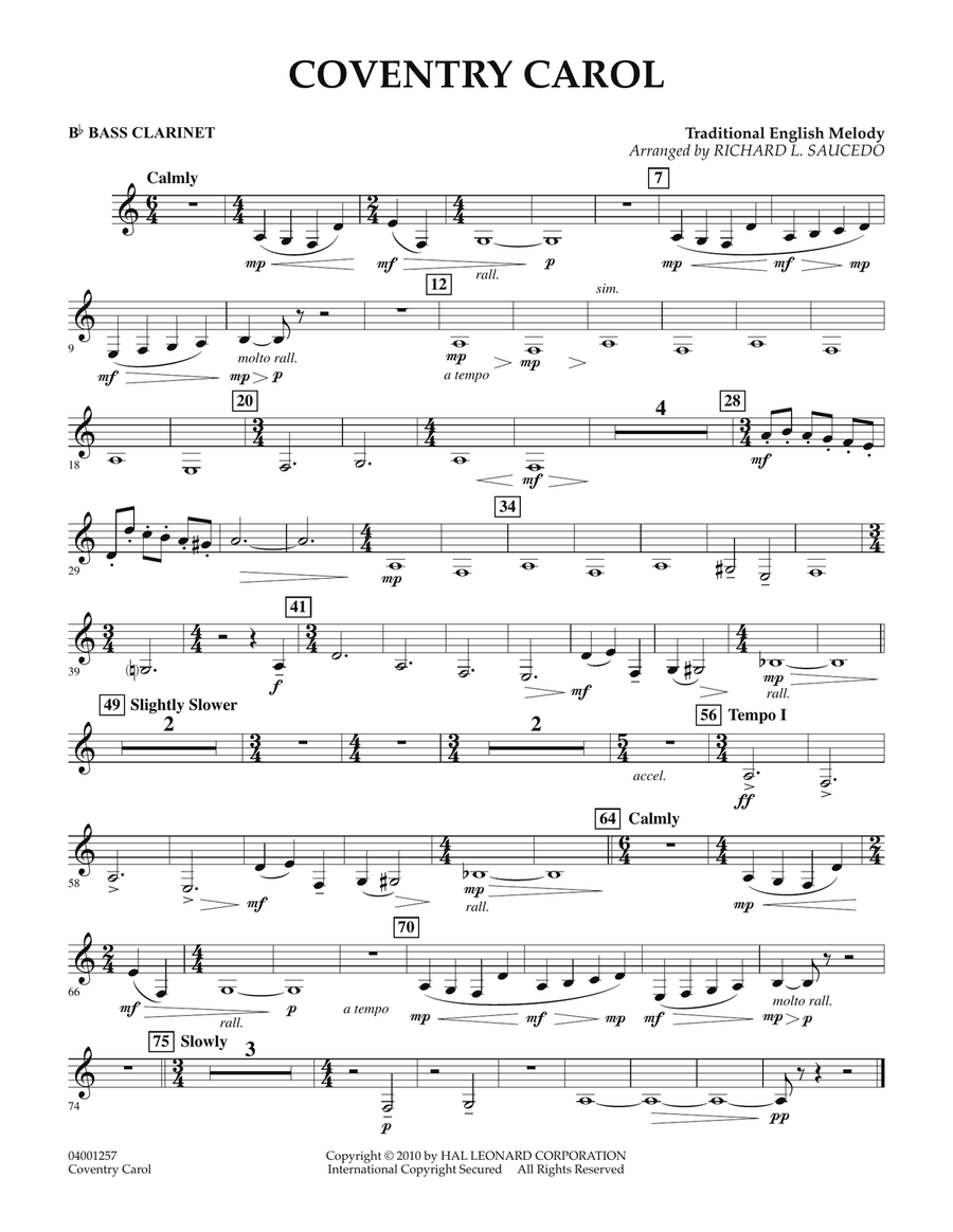 Coventry Carol - Bb Bass Clarinet Concert Band scores gallery preview page 1