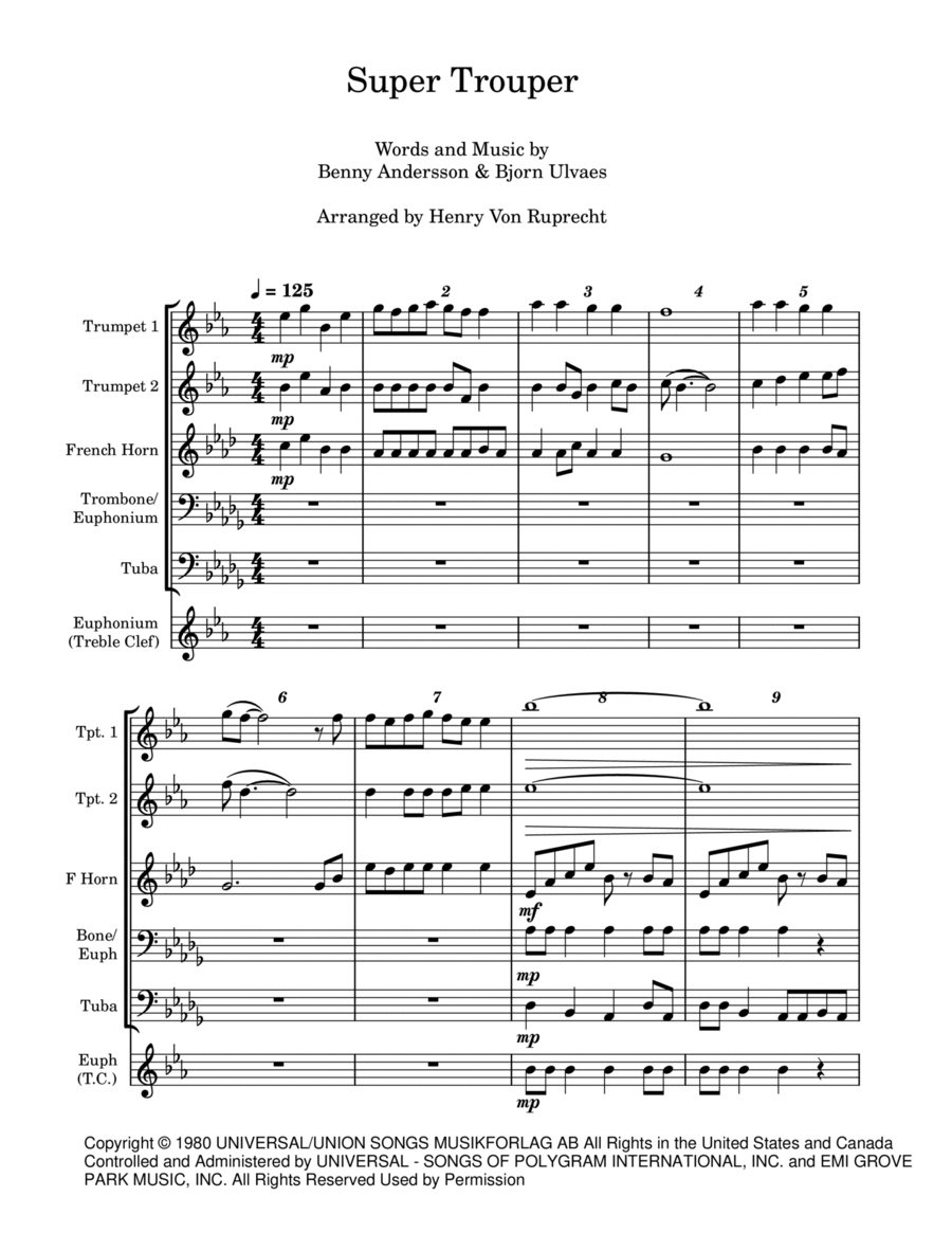 Super Trouper Euphonium scores gallery preview page 1