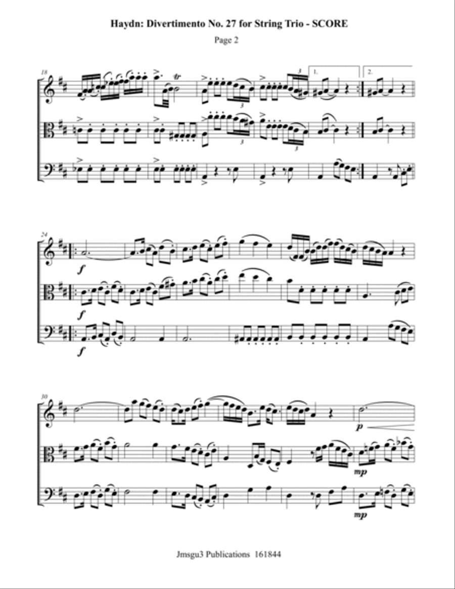 Haydn: Divertimento No. 27 for String Trio String Trio scores gallery preview page 2