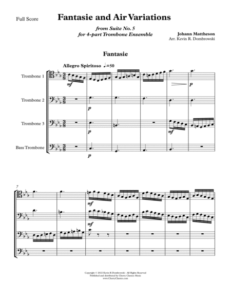 Fantasie and Air Variations from Suite No. 5 for Trombone Quartet Ensemble image number null