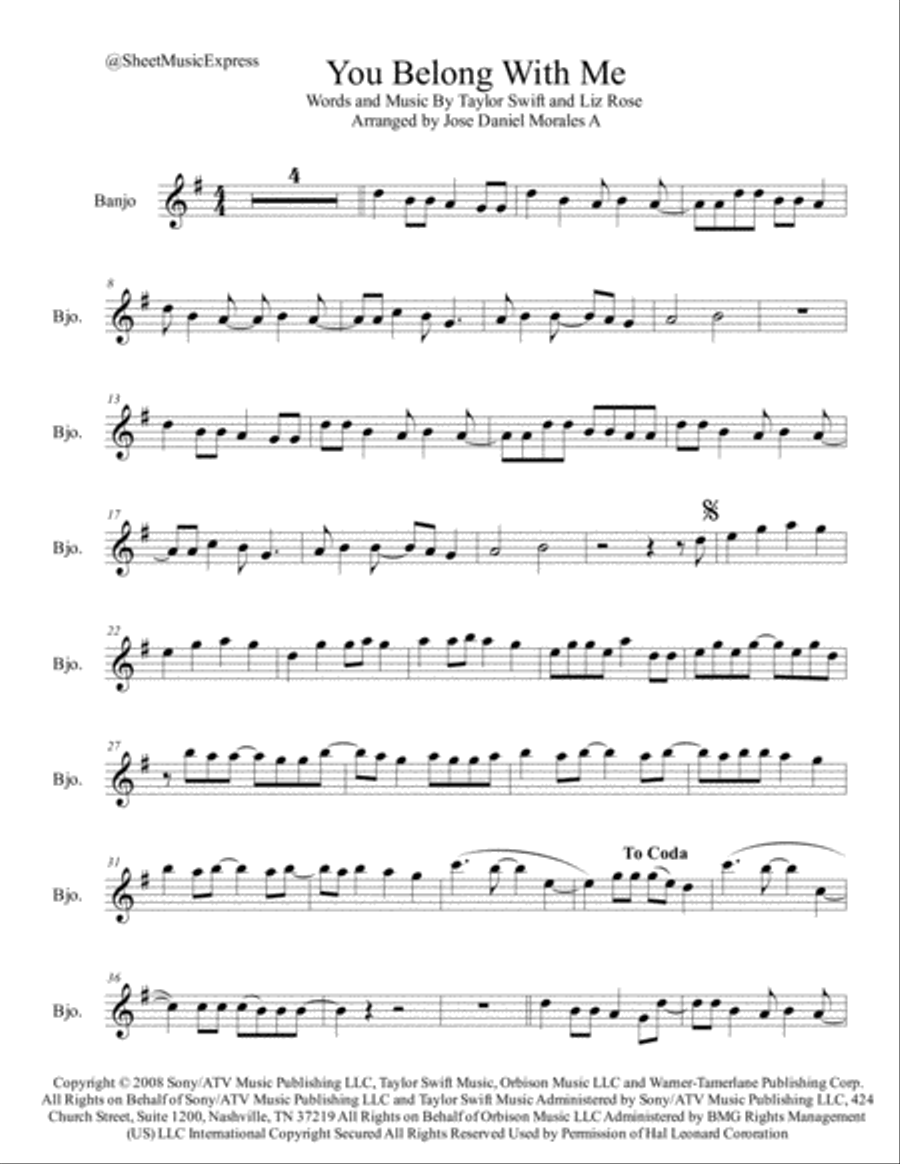 You Belong With Me Banjo scores gallery preview page 1