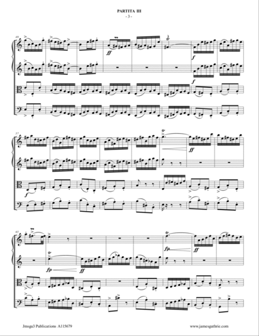 BACH: Partita No. 3 BWV 827 for String Quartet String Quartet scores gallery preview page 3