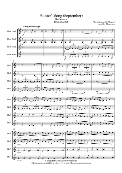 Tchaikovsky: The Seasons Op.37a No.9 September (Hunter's Song) - horn quartet image number null