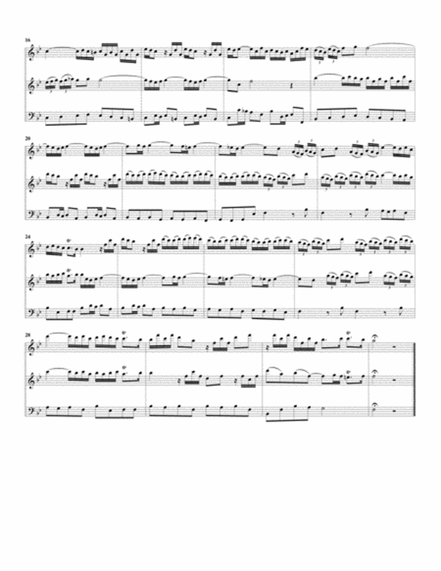 Trio sonata, flute, violin, continuo, G major (B flat major) (arrangement for 3 recorders)