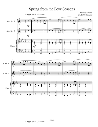 Spring from the Four Seasons (Alto Sax Duet) with piano accompaniment
