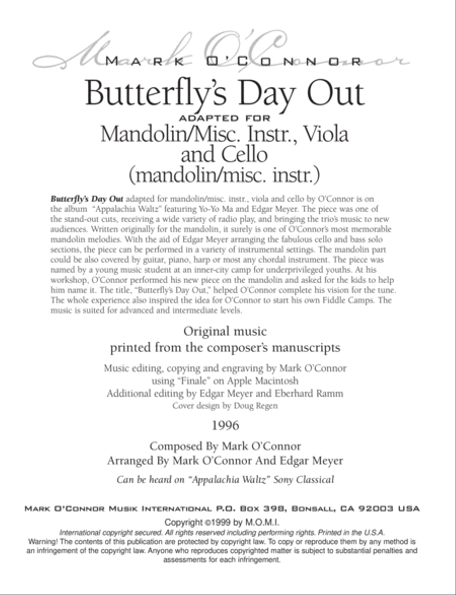 Butterfly's Day Out (mandolin part - mandolin/misc. instr., vla, cel) image number null