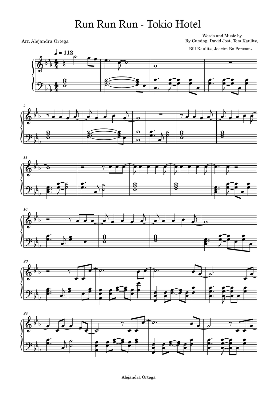 Run Run Run (Piano Version) A Cappella scores gallery preview page 1
