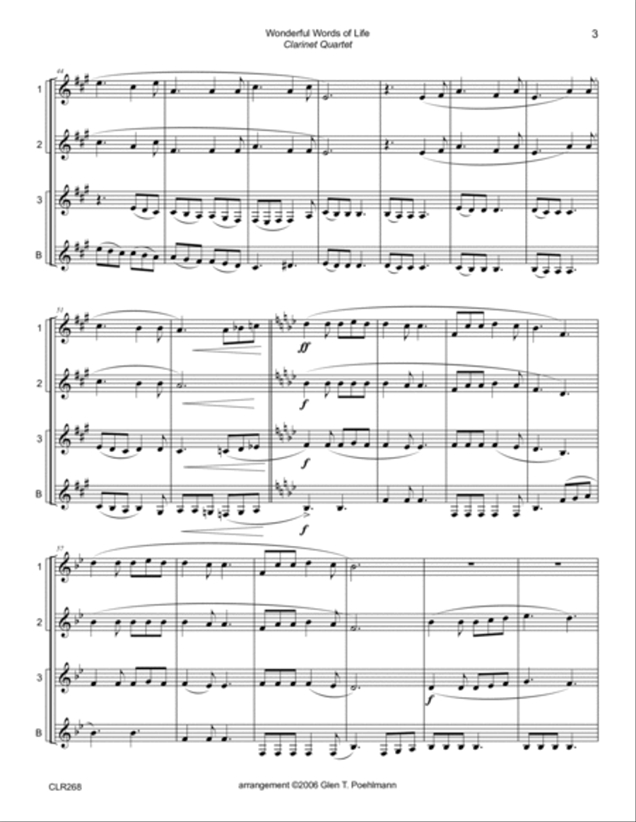 WONDERFUL WORDS OF LIFE with How Firm a Foundation - CLARINET QUARTET (unaccompanied) Clarinet Quartet scores gallery preview page 3