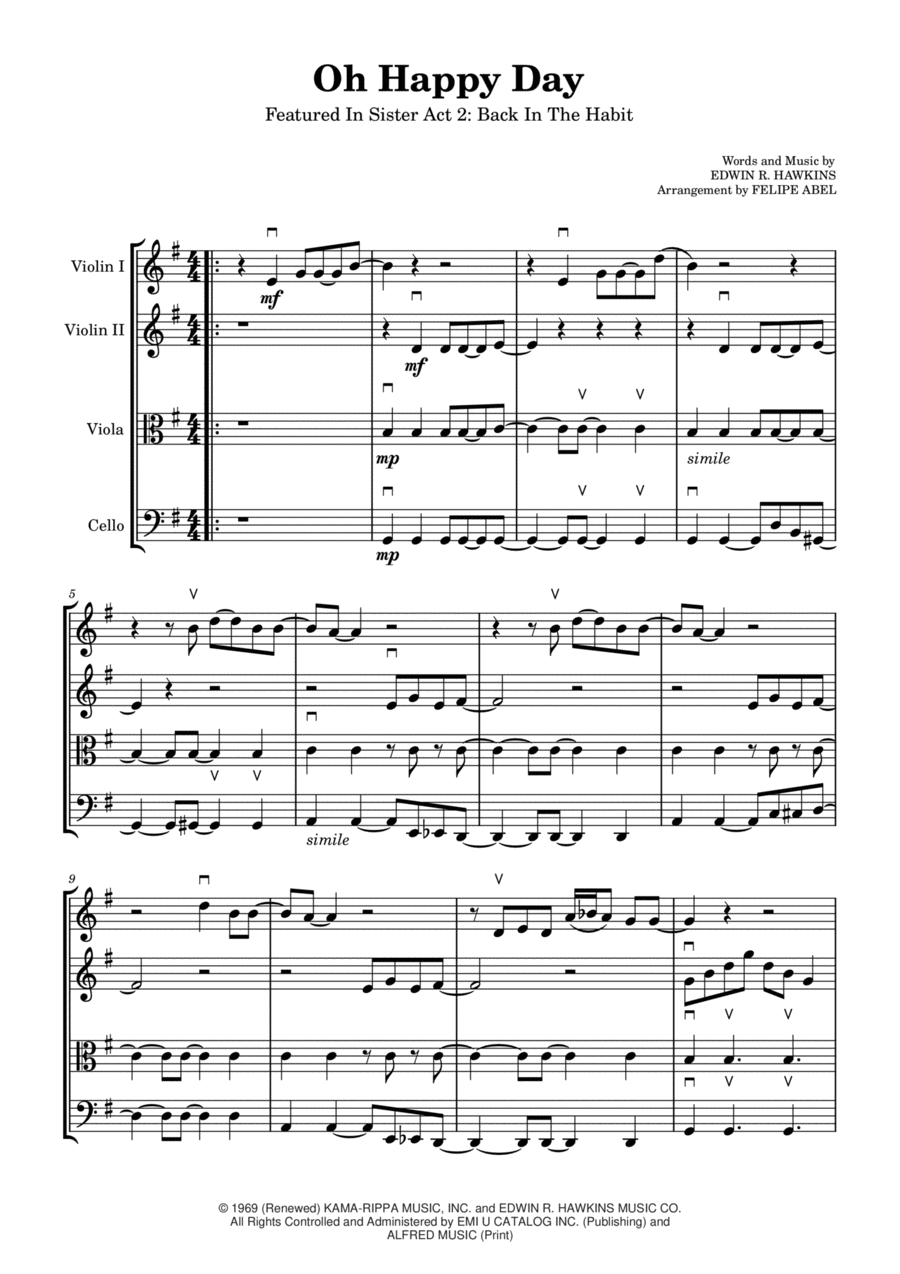 Oh Happy Day Oh Happy Day String Quartet scores gallery preview page 1