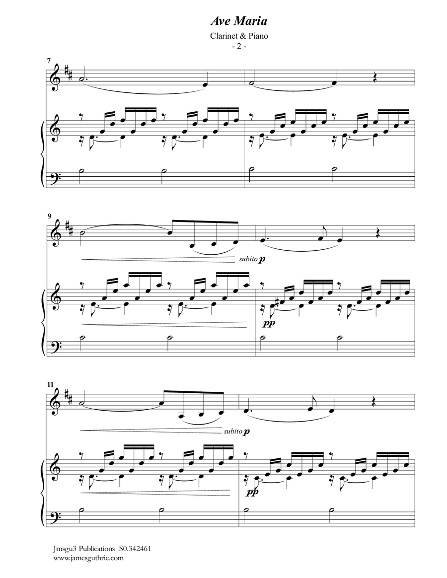 Bach-Gounod: Ave Maria for Clarinet & Piano B-Flat Clarinet scores gallery preview page 2