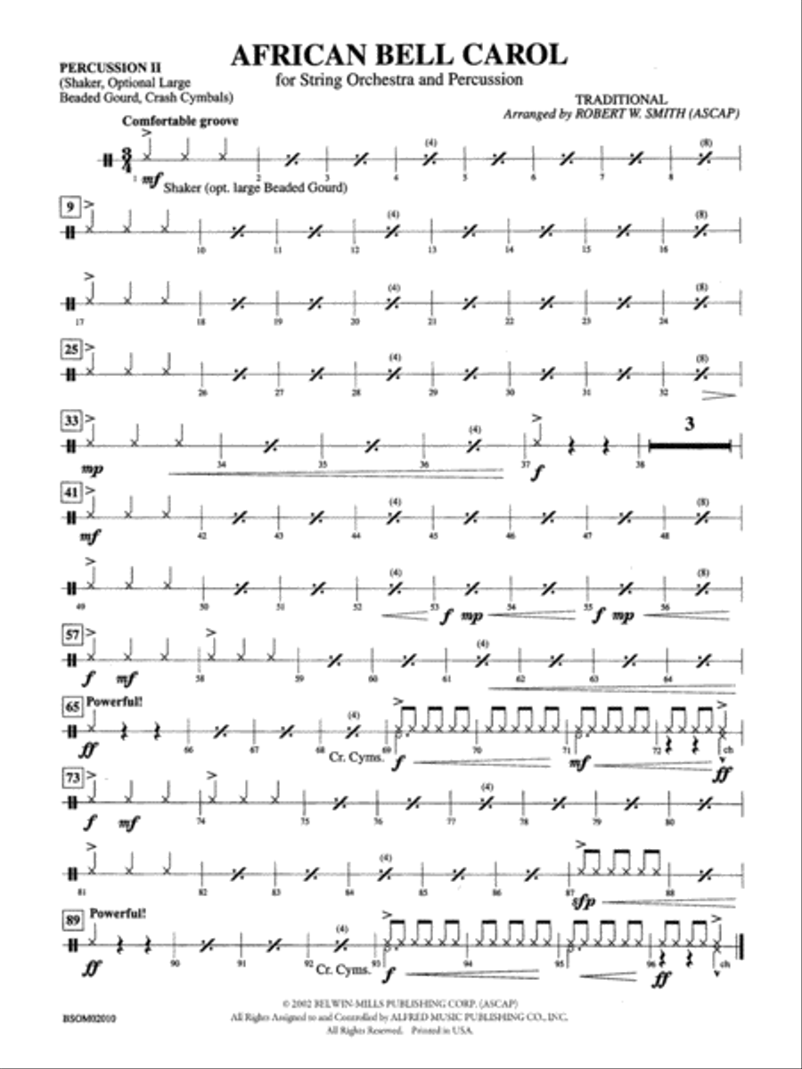 African Bell Carol (for String Orchestra and Percussion): 2nd Percussion String Orchestra scores gallery preview page 1