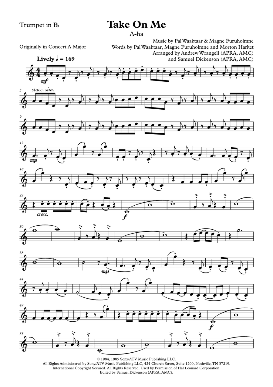 Take On Me Trumpet Solo scores gallery preview page 1