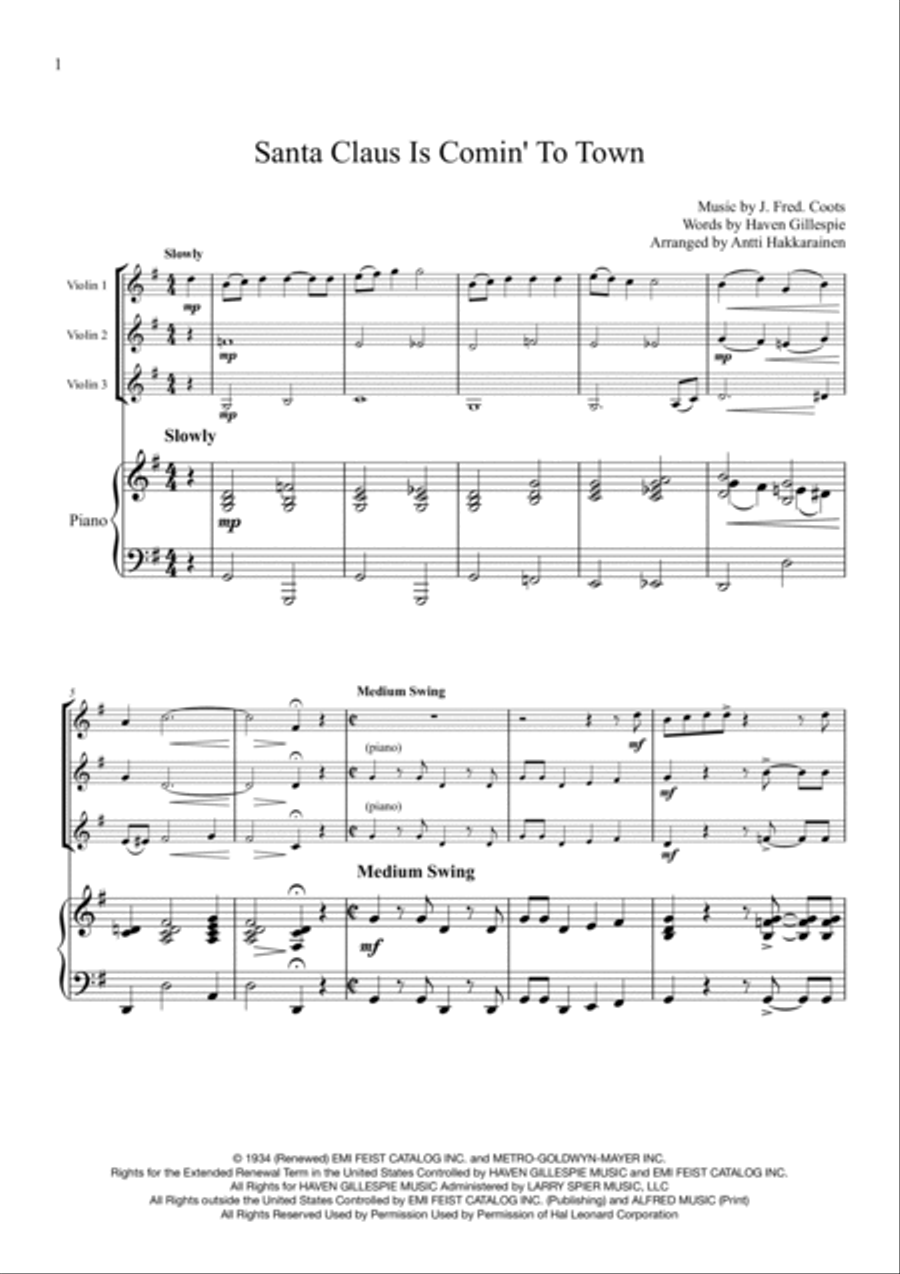 Santa Claus Is Comin' To Town Violin Solo scores gallery preview page 2