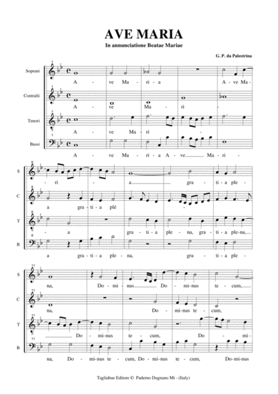 AVE MARIA - In annunciatione Beatae Mariae - Palestrina - For SATB Choir 4-Part scores gallery preview page 2