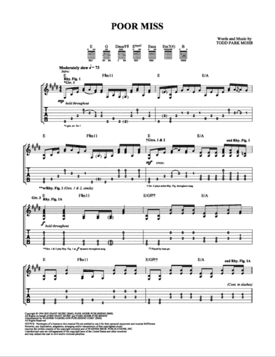 Poor Miss Poor Miss Electric Guitar scores gallery preview page 1