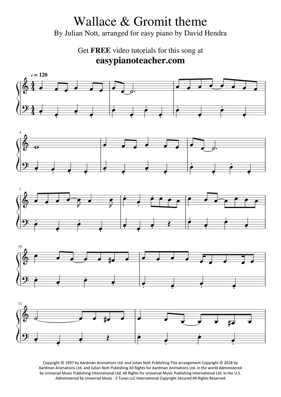 Wallace And Gromit Theme Wallace And Gromit Theme Easy Piano scores gallery preview page 2