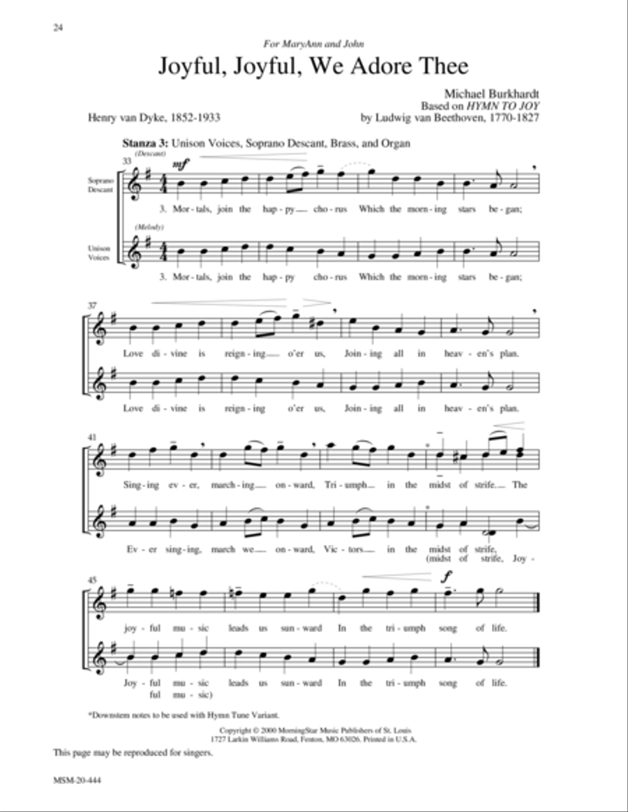 Joyful, Joyful, We Adore Thee (Hymn to Joy) 4-Part scores gallery preview page 1