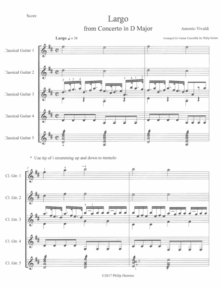 Largo from D Major Concerto RV 93 arranged for Guitar Ensemble (4 part) with Soloist.