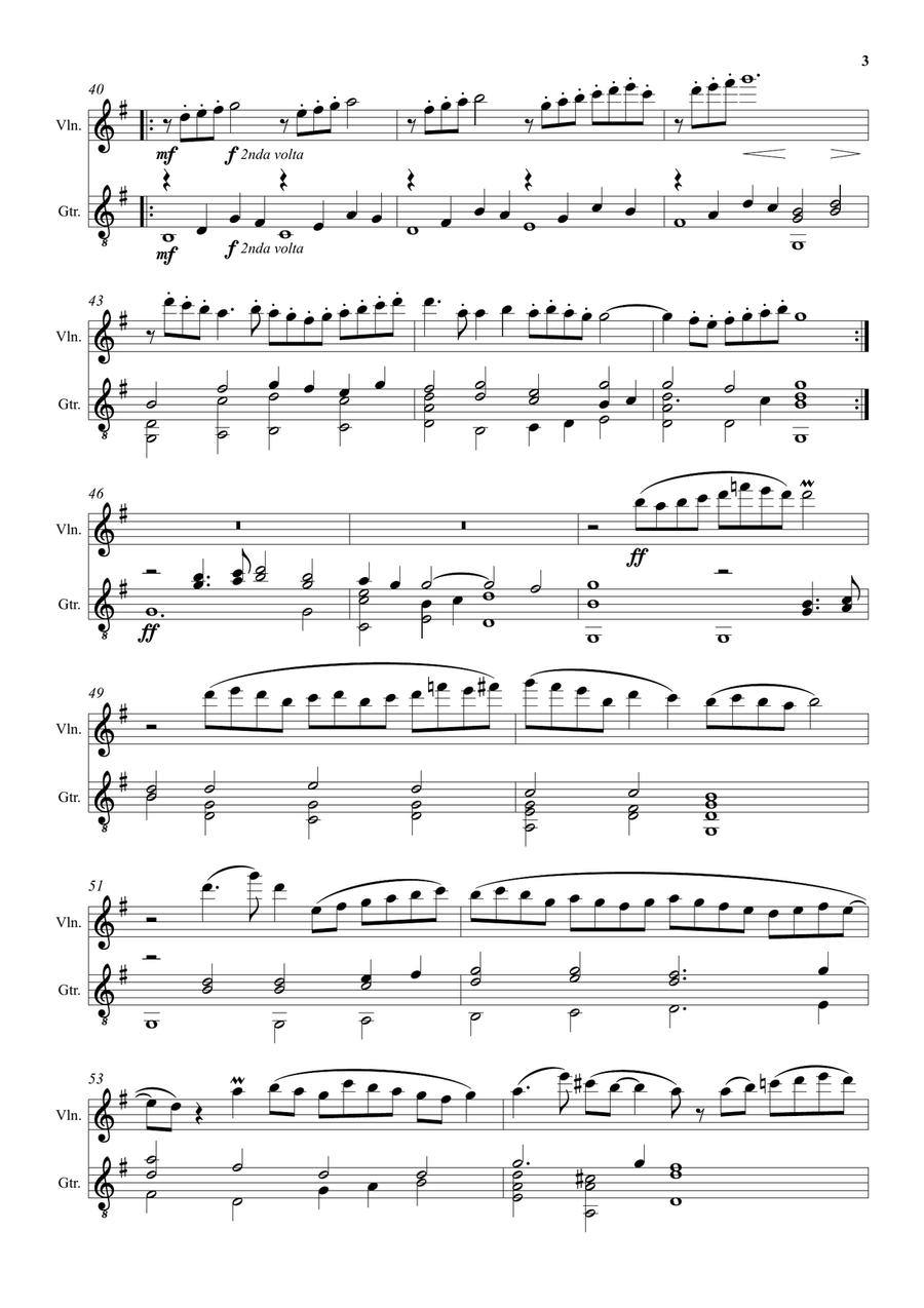 Come again sweet love doth now invite (John Dowland) arranged for violin and guitar String Duet scores gallery preview page 3