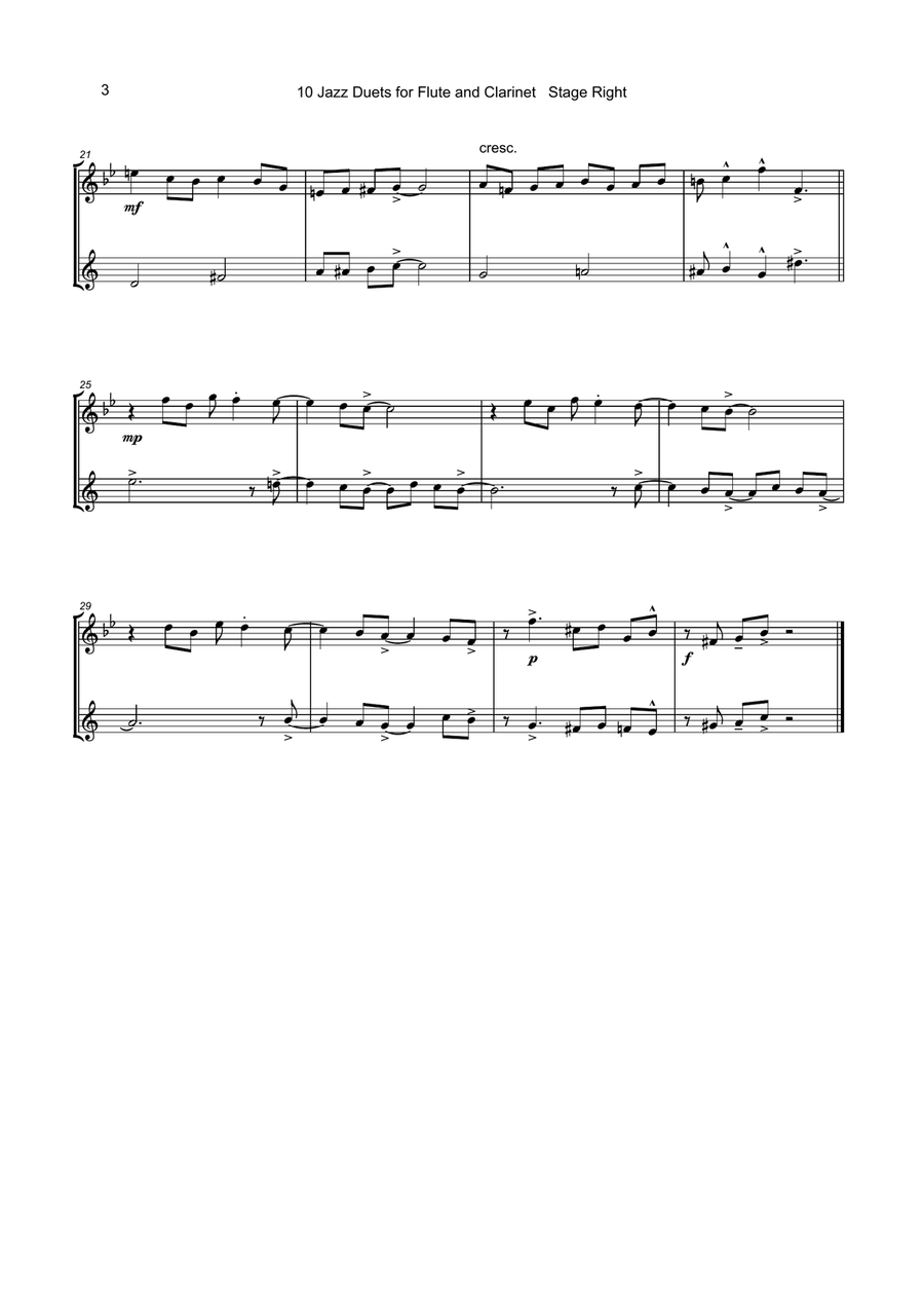 10 Jazz Duets for Flute and Clarinet Woodwind Duet scores gallery preview page 4