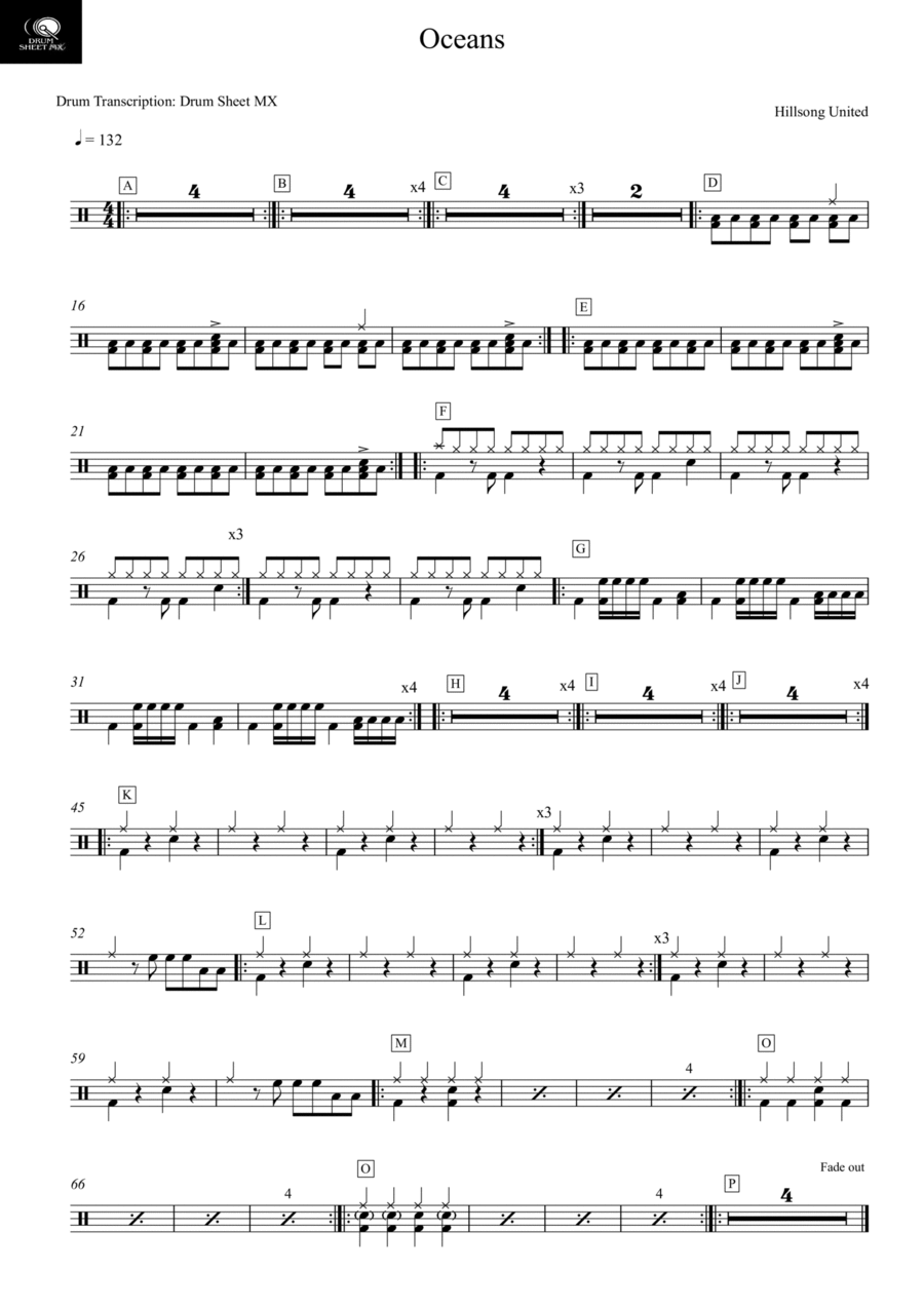 Oceans (Where Feet May Fail) Drum Set scores gallery preview page 1