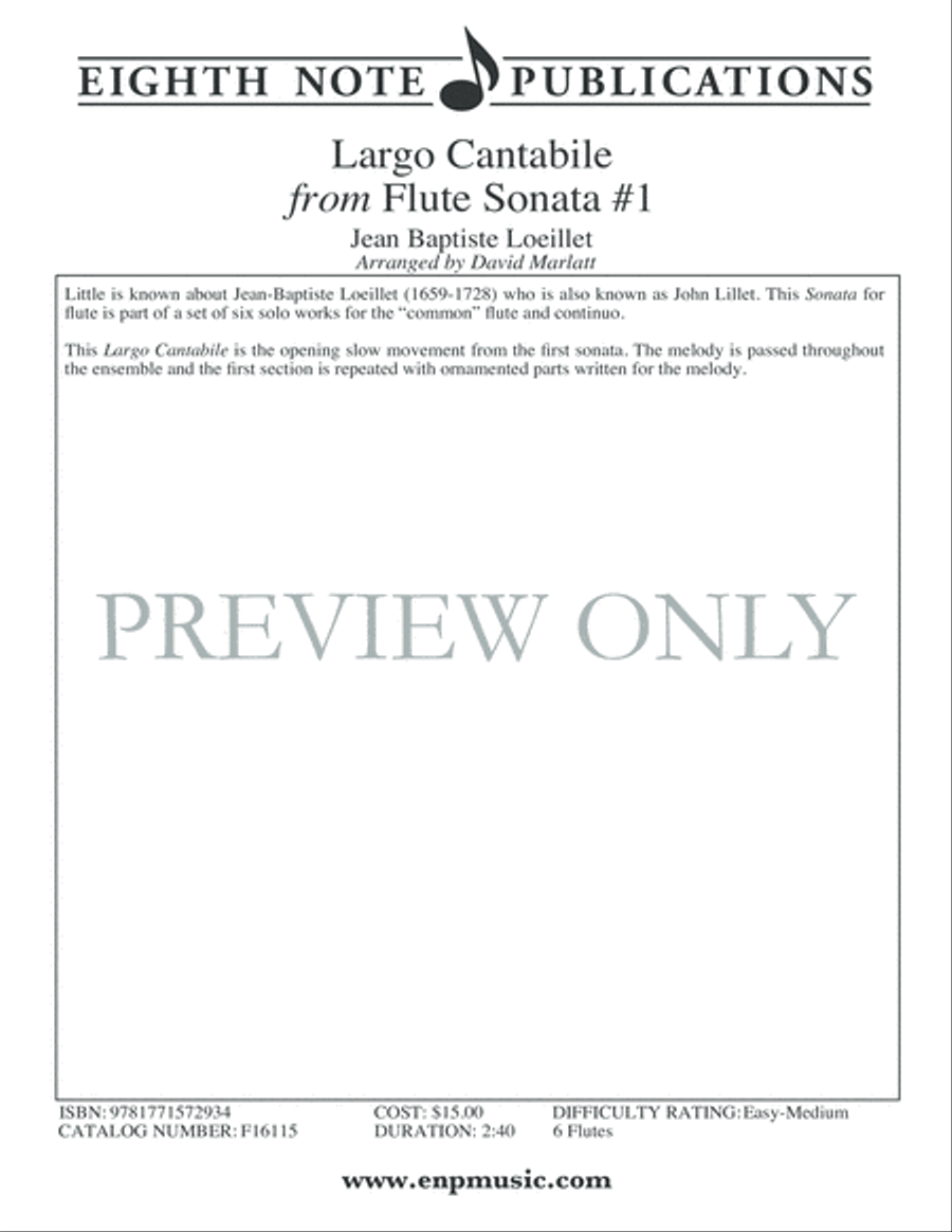 Largo Cantabile from Flute Sonata #1 Small Ensemble scores gallery preview page 2