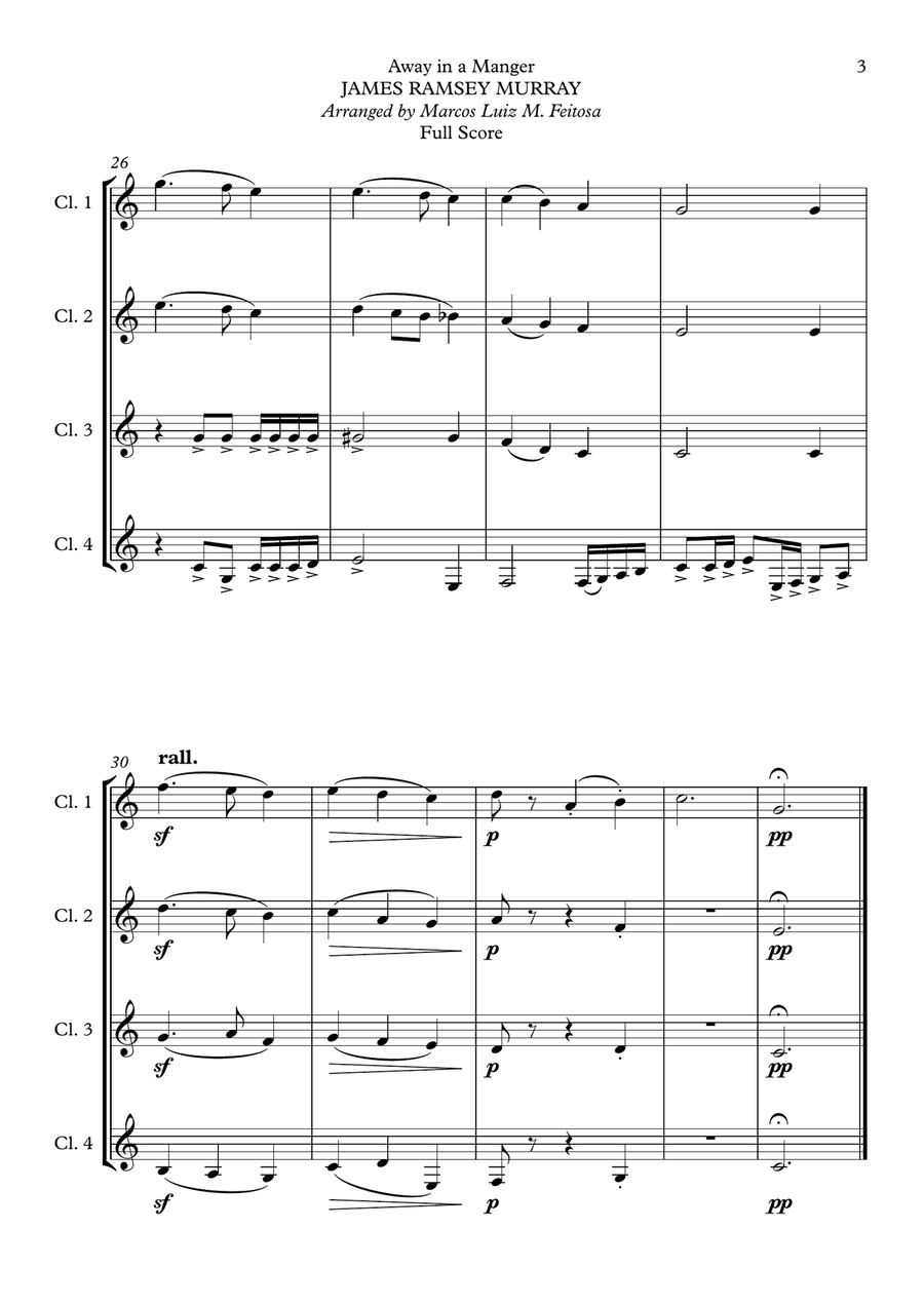 Away in a Manger - Clarinet Quartet Clarinet Quartet scores gallery preview page 5