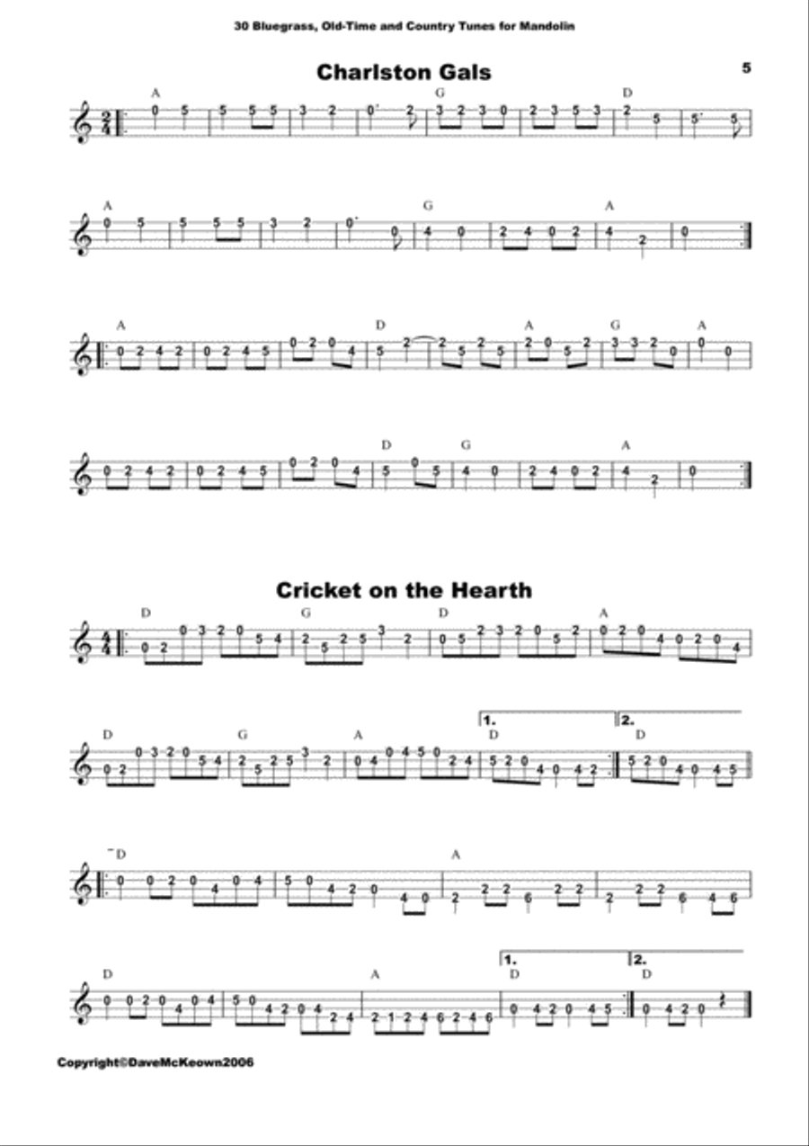 30 Bluegrass and Country Tunes for Mandolin, tab in GDAE Mandolin scores gallery preview page 5
