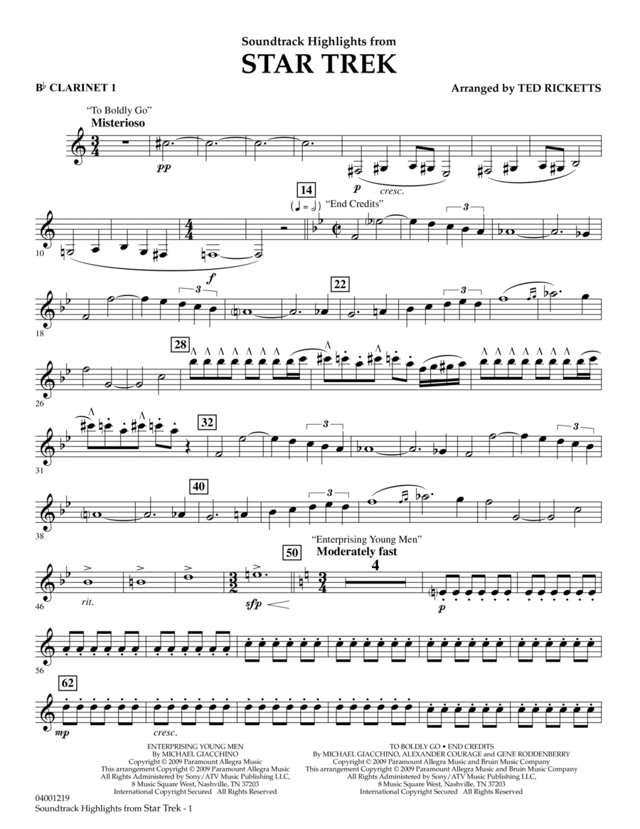 Star Trek - Soundtrack Highlights - Bb Clarinet 1 B-Flat Clarinet scores gallery preview page 1