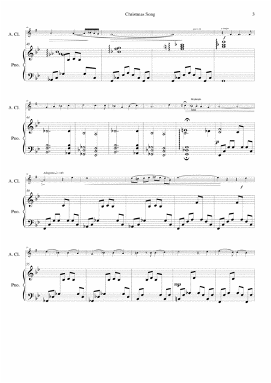 Christmas Song for alto clarinet and piano Clarinet scores gallery preview page 3