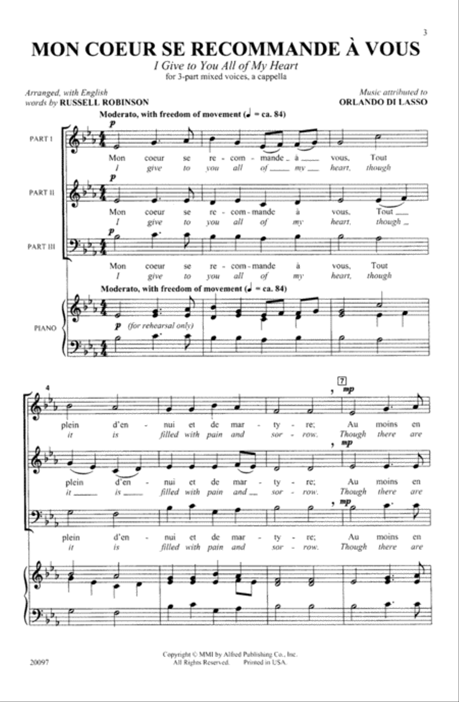 Mon Coeur Se Recommande à Vous (I Give to You All of My Heart) A Cappella scores gallery preview page 2