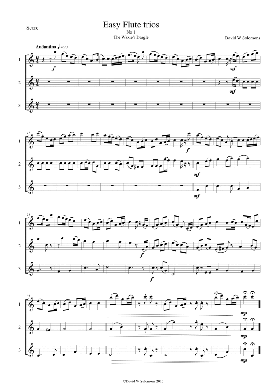 15 easy flute trios Flute Trio scores gallery preview page 1