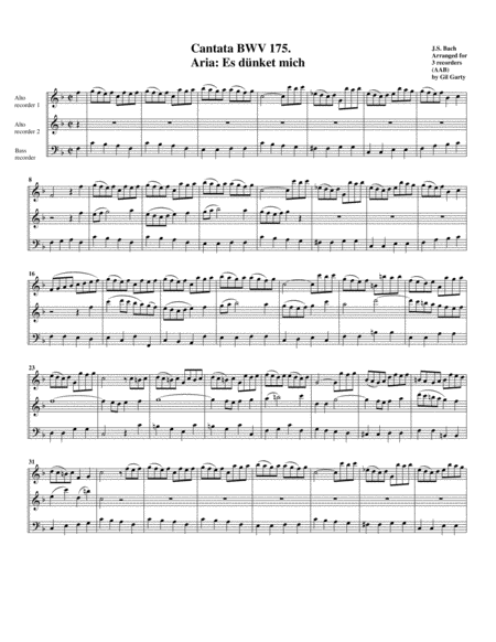 Aria: Es duenket mich from Cantata BWV 175 (arrangement for 3 recorders)