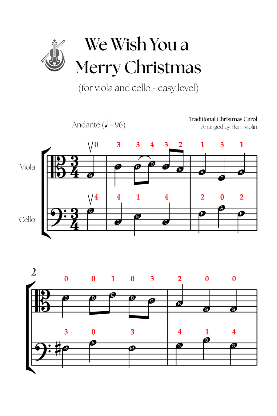 We Wish You a Merry Christmas (VIOLA AND CELLO - EASY LEVEL) String Duet scores gallery preview page 2