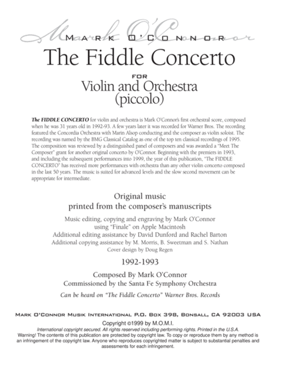 The Fiddle Concerto (wind parts – violin and symphony orchestra) image number null