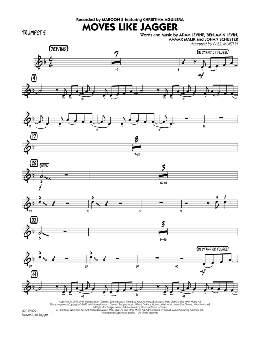 Moves Like Jagger - Trumpet 2 Jazz Ensemble scores gallery preview page 1