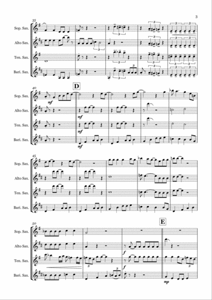 Crazy Little Thing Called Love Saxophone Quartet scores gallery preview page 3